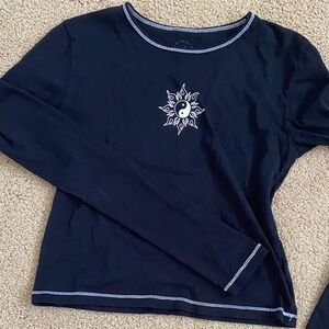 Black Long Sleeve Tee with Yin Yang Sun Graphic